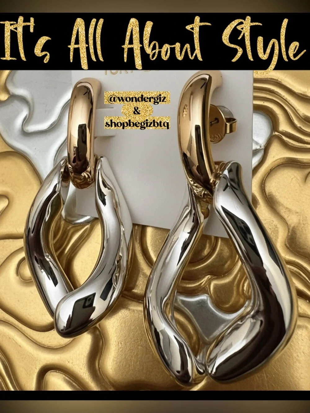 Authentic Bold Statement Wishbone Earrings Gold & Silver Polished NWT